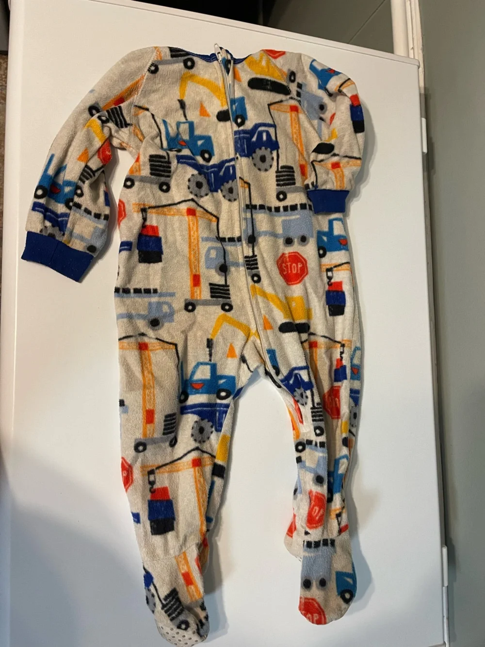 Cozy Cream Construction Print Fleece One-Piece Pajamas